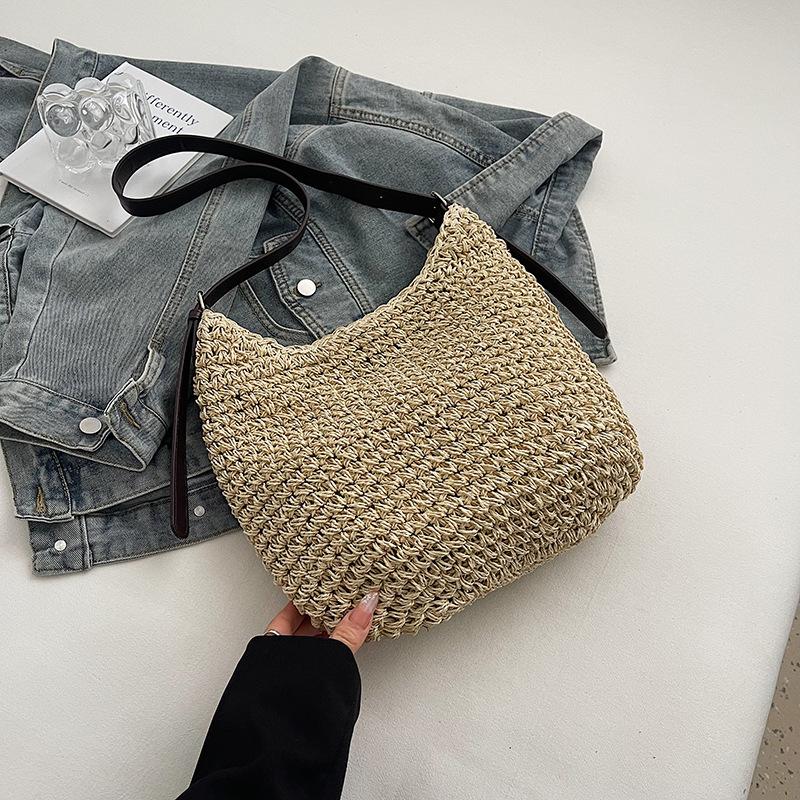 Large capacity woven straw bag women's summer new shoulder messenger bag seaside vacation wind beach bag