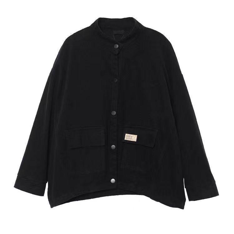 Damejakke i ren bomullsfleece med fôr - Plussstørrelse, Høst/Vinter, Casual løs passform, Kort cardigan, Ståkrage, Baseballstil.