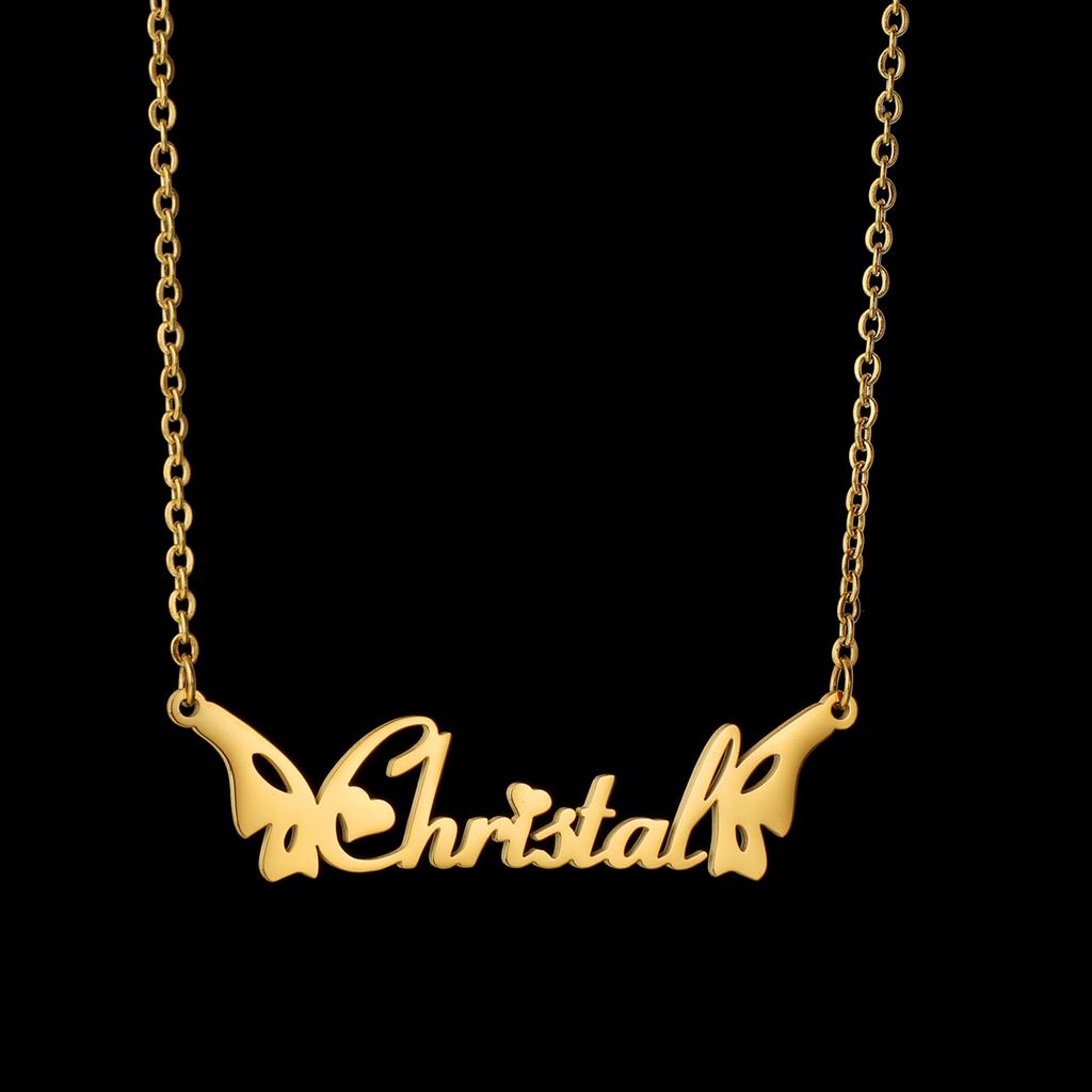 Atoztide Custom Name Necklaces for Women Stainless Steel Jewelry Butterfly Wing Pendant Choker Chain Personalized Birthday Gift