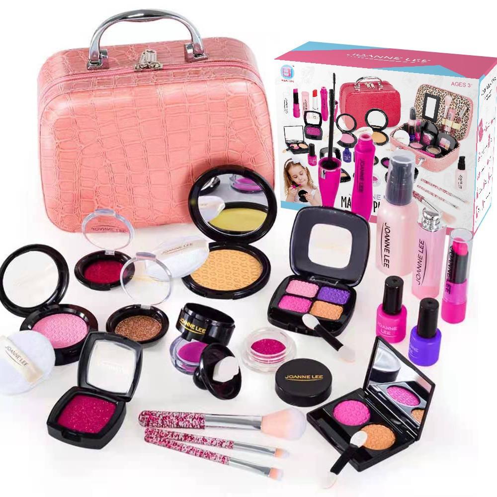 

Детская имитация косметики, набор игрушек для макияжа для девочек, не размазывающийся, с сумкой для хранения Exquisite color box