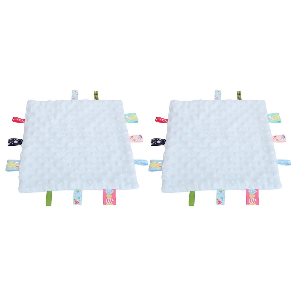 2 Stück Baby-Anhänger Sicherheitsdecke Reine Baumwolle 3D-Partikel Sensorische Entwicklung Baby-Komfortdecke mit bunten Anhängern Blau