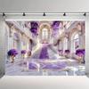Multi-functional Purple and Gold Mansion Background and Large Staircase - Tropical Aquarium-themed Mermaid Birthday Party