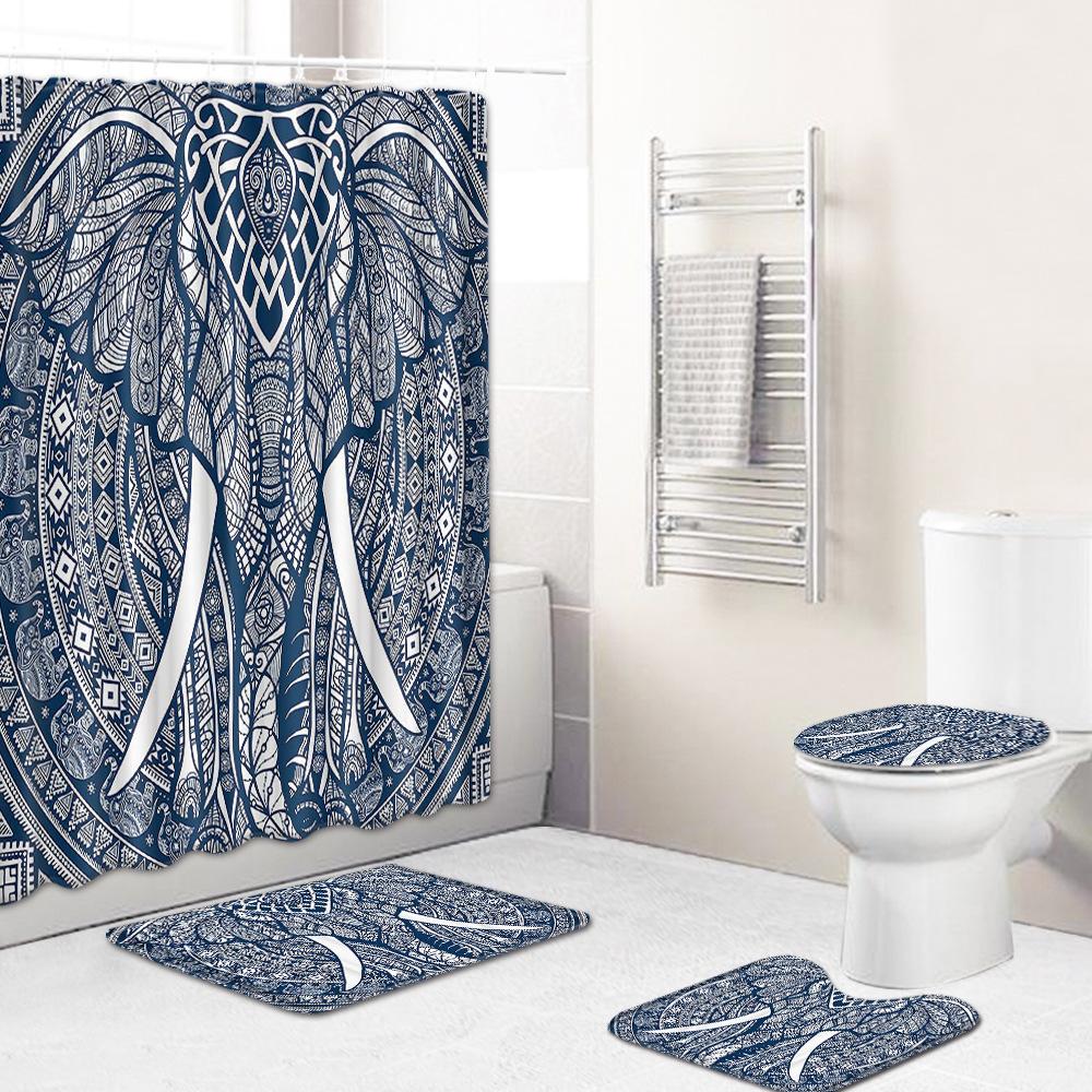 Colored Animals Elephant Lion Horse Bathroom Non-Slip Floor Mat Shower Curtain Carpet Personality Cool