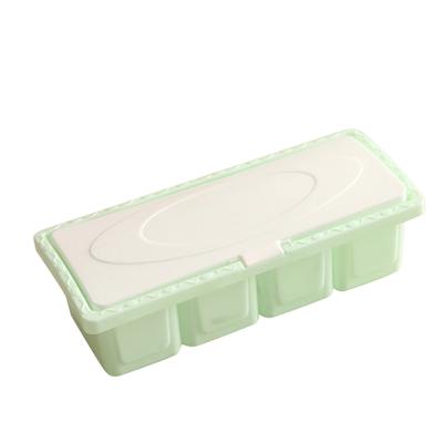 Kunststoff 4-Gitter Gewürz Aufbewahrungsbox Set Salz Gewürz Gewürzbehälter für Küche (Grün)