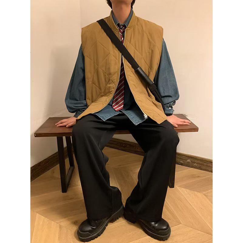 2024 Trendy Diamond Check Men's Winter Cotton Vest – Japanese Style Warm Couple Waistcoat