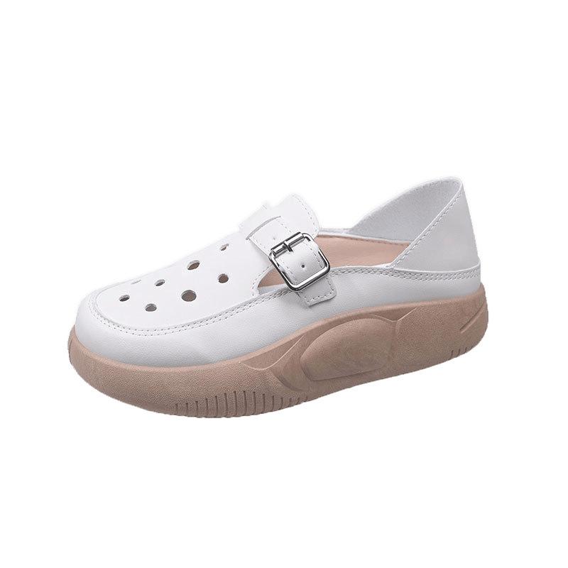 Soft Leather Hollow Hole Shoes, One Pedal with Thick Soles, Two Single Shoes, Spring and Summer Niche Retro Middle-aged Mother Shoes for Women