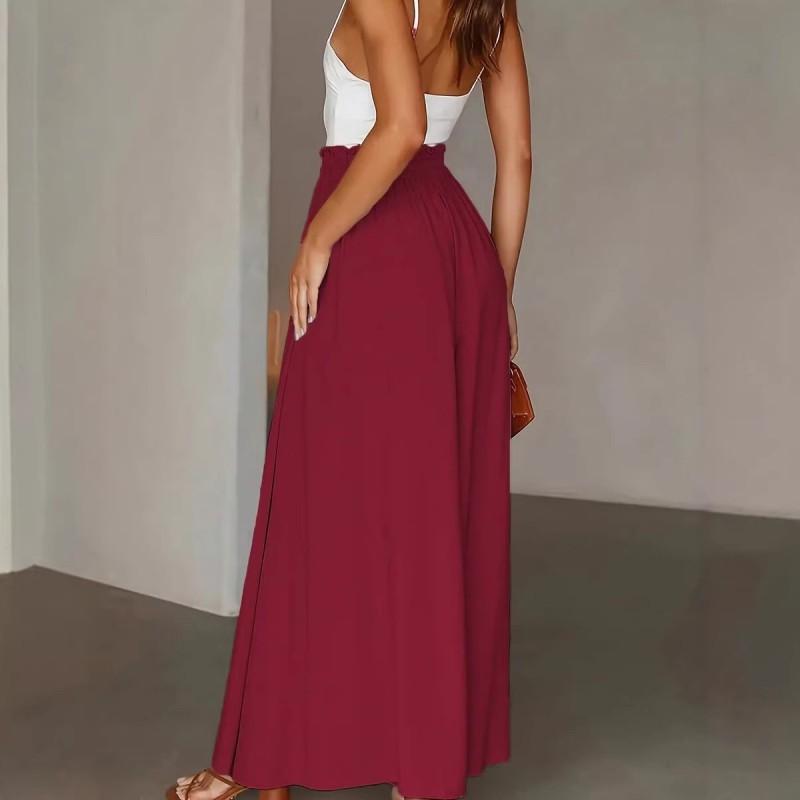 Womens High Waist Wide Leg Pants Loose Fit Stretchy Casual Trousers 2026 Wine Red