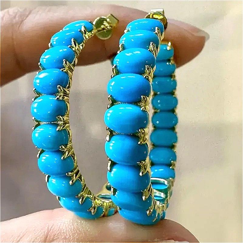 Brincos de Argola Elegantes de Turquesa Sintética em Estilo Boêmio para Mulheres Exquisitos Acessórios de Joalheria para o Dia a Dia Artesanatos
