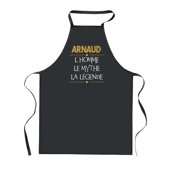 Tablier de cuisine - Arnaud Homme Mythe Légende - Motif bretonne - Coton noir/jaune - Imprimé en France
