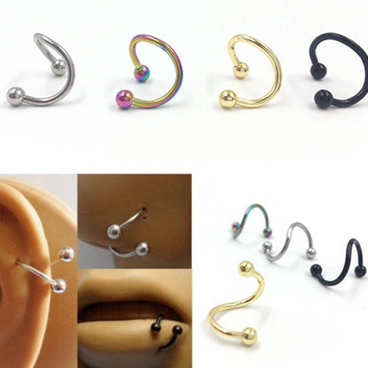 16G Stainless Steel S-shaped Nose, Ear, Lip Ring with Cone Ball – Titanium Steel Piercing Jewelry.