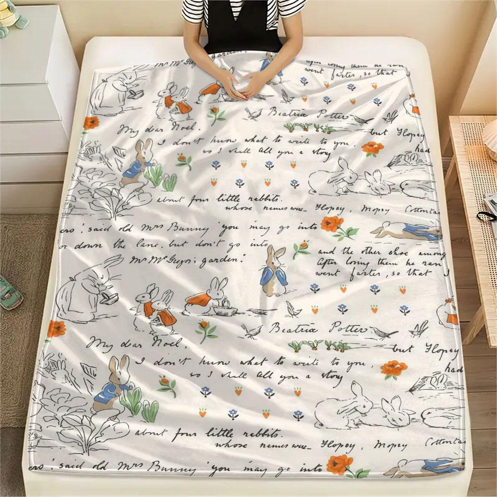 Peter Rabbit Printed Flannel Blanket, Soft Throw for Bedroom Sofa, Washable, Fan Merchandise, Great Gift.