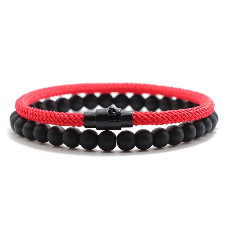 2 stk Matchende Armbåndssett Unisex 6mm Onyx Stein Armbånd 4mm Snorsmykke Par Armbånd Brazalete Pulseira Smykker