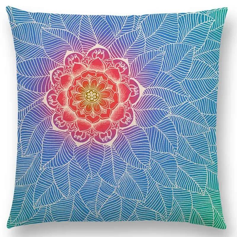 Neu Wunderschönes Blatt Blume Herrliches Florales Doodle Buntes Dekoratives Muster Mandalas Auto Kissenbezug Sofa Überwurf Kissenbezug