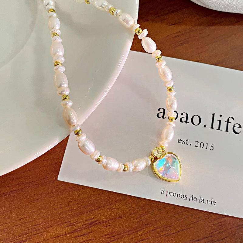 Fantasy Heart Shaped Pearl Necklace for Women French Romantic High Grade Princess Style Collar Chain