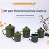 OLOEY Retro Army Green Enamel Mug with Lid