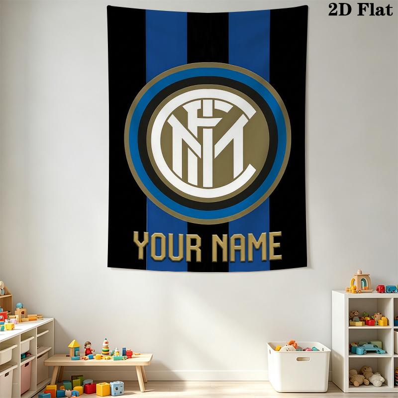 Custom Name Inter Milan Wall Tapestry Aesthetic Wall Hanging Printed Fabric Blanket Decorative Tapestries for Bedroom Living Room Home Decor