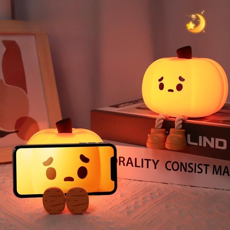 9.5cm/3.74in Halloween Pumpkin Ghost Night Warm Light Cartoon Desktop 3D Luminous Led Bedroom Decoration Collectible Funny Gifts