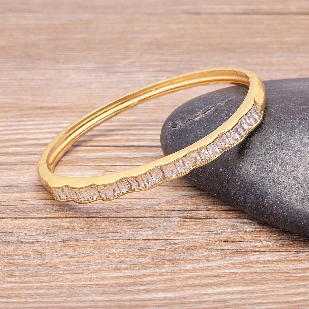 Nidin Trendy Brand Women Girls Cuff Charm Bangles Trendy Copper Zircon Belt Design Fashion Wedding Party New Year Jewelry Gift
