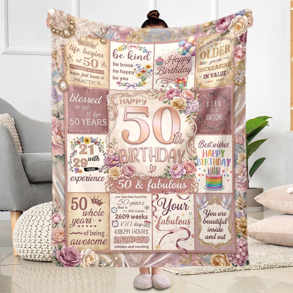 50th Birthday Celebration Flannel Blanket-Soft and Suitable for Sofas,Beds,Offices,Travel,All Seasons,Great Gift for Holidays and Birthdays.