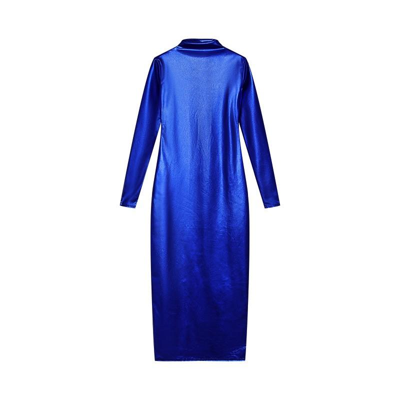 Solid Color High Waist Fitted Long Dress With Round Neck Fly Sleeve Street Style Women