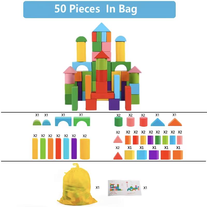 Colorful large particle children's wooden assembled building blocks, baby early education puzzle enlightenment toys