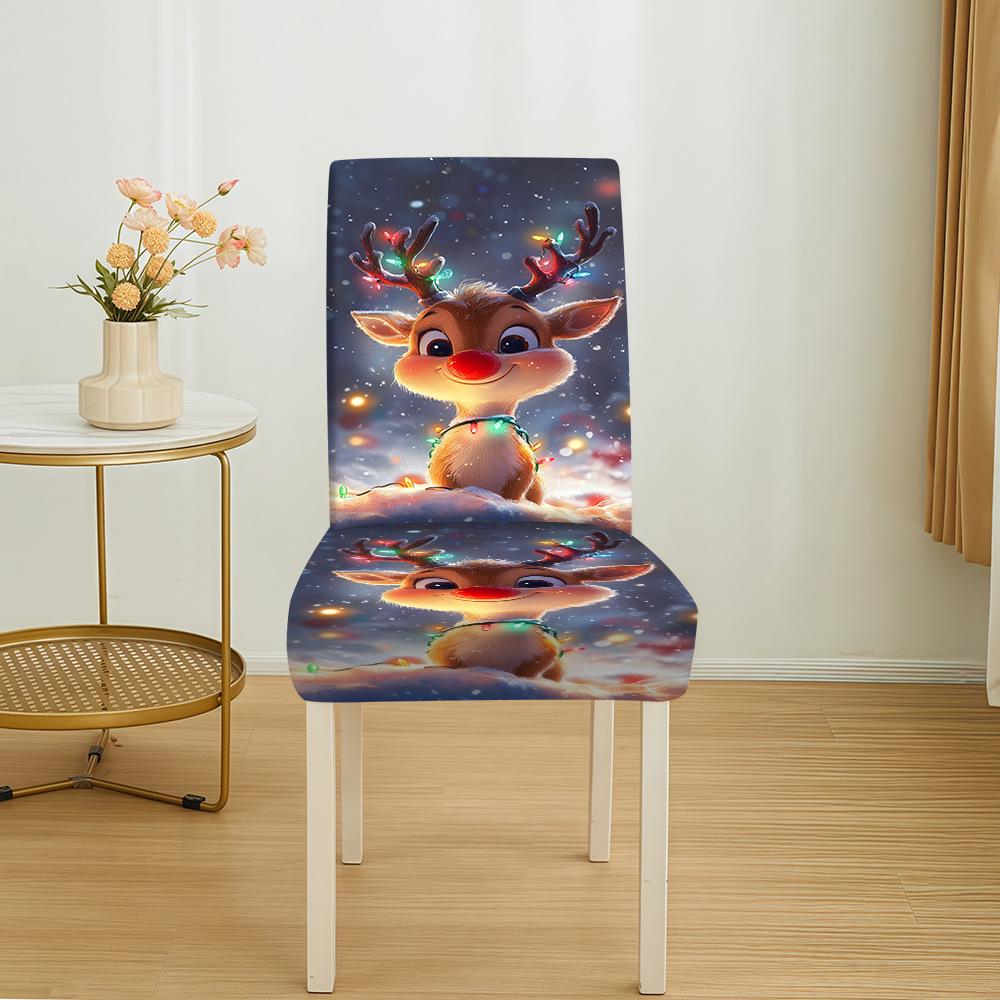 Festive Christmas Stretch Chair Cover - Dustproof Print Decoration