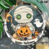 2D Flat Halloween Mummy with Pumpkin Acrylic Pendant - Vintage Style Window Decor, Broom, Lantern and Ghost, Home Garden