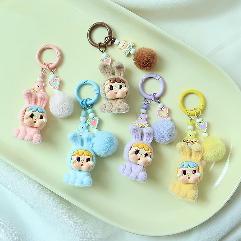 Cute Cartoon Plush Rabbit Hat Crying Baby Key Chain Kawaii Doll Pendant Backpack Decoration Jewelry Pendants Accessories Gifts