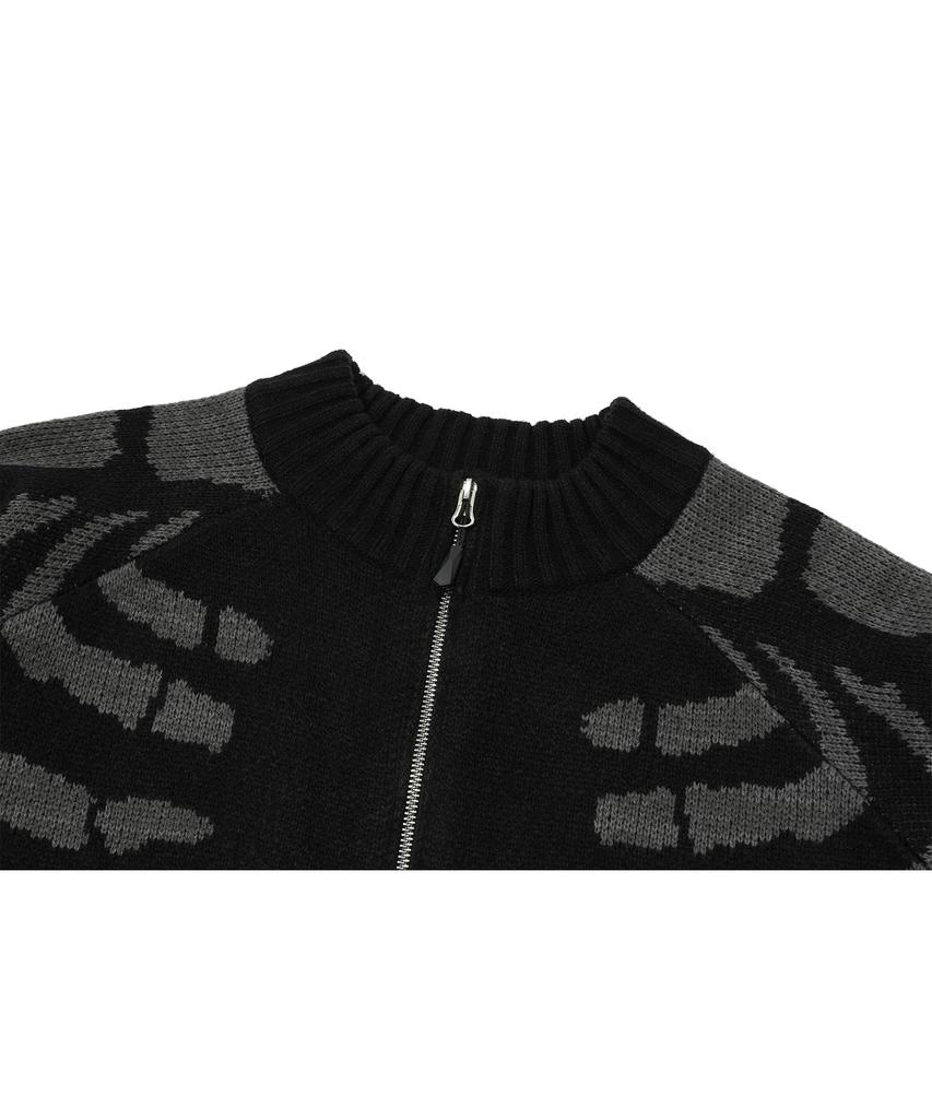 Cpgn Studio [2-Way] Skull Bone Knit Zip-Up Black