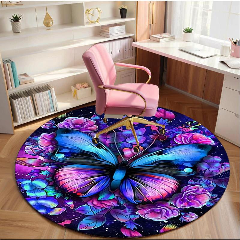 Butterfly Dreams In Flowers round carpet Chair cushion Round Entryway Rug, Soft Round Rugs for Living Room, Bedroom, Circle Carpet decor gifts