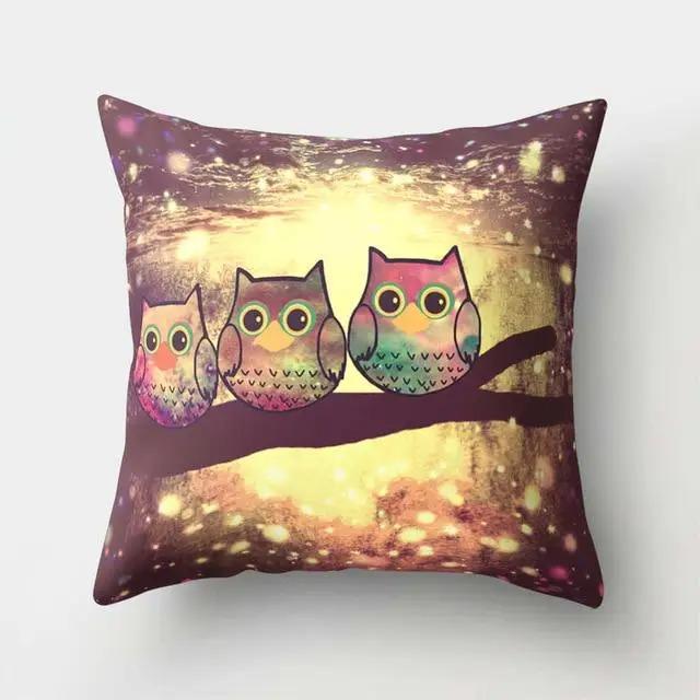Cama Sofa Decorativa Funda de Cojín Decorativa Patrón de Búho Manta de Poliéster Funda de Cojín para Sala de Estar