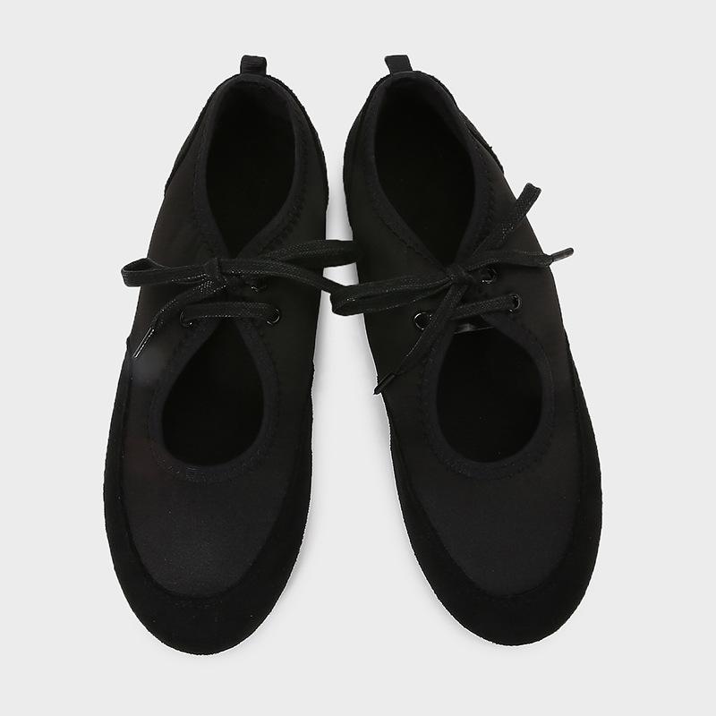 Fashion Fashion Black Lace Up Brand Ballet Flats Women High Quality Satin Mary Jane Shoes Comfortable Round Toe Shallow Casual Shoes