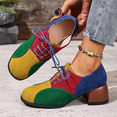 Multi-color Suede Block Heel Single Shoes Fall New Round Toe Strappy Non-slip Wear-resistant High Heels