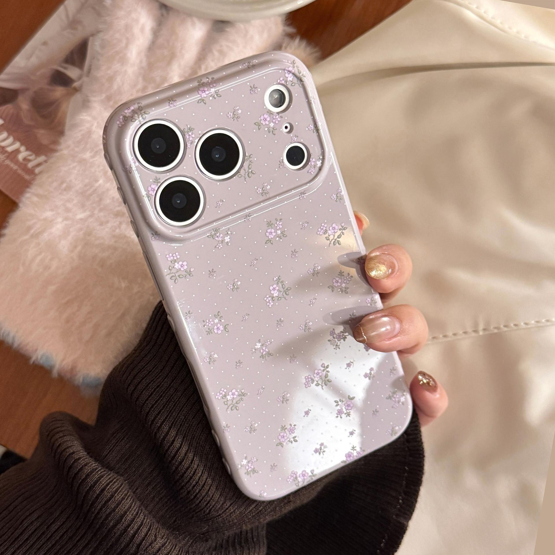 

INS Korea Flower Glossy Phone Case For Iphone 17 17Pro 17ProMax 16Pro 13 14 15 16 Pro Max 15Pro 14ProMax Cover Fundas iPhone17