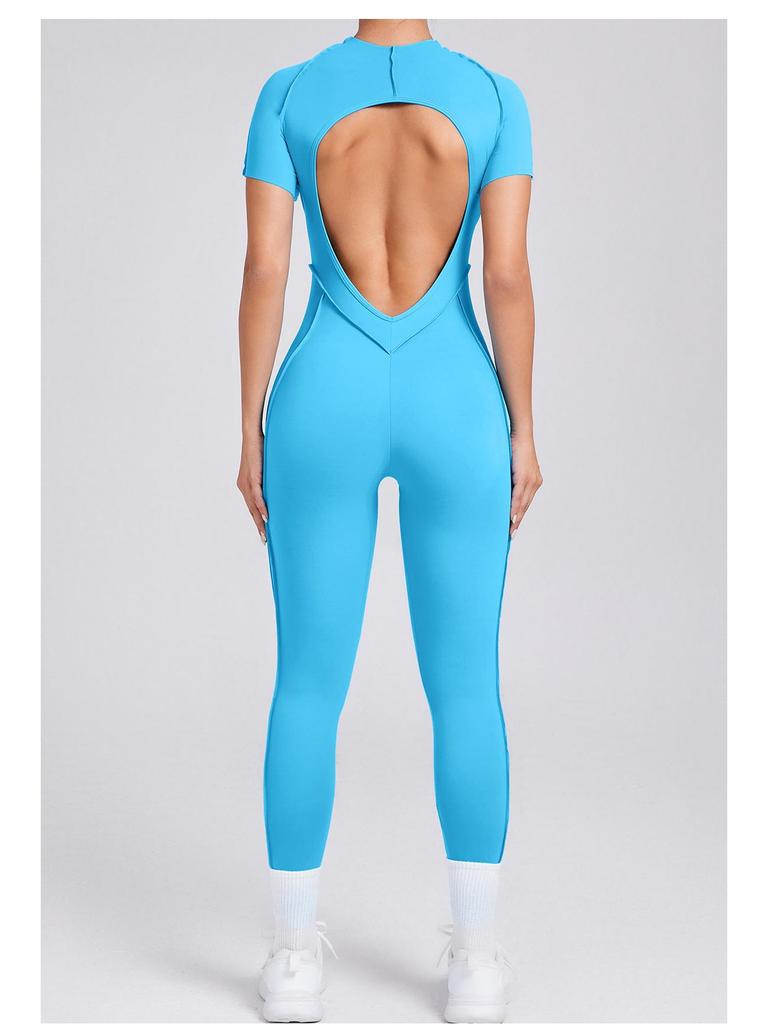 European & American 3D Backless Short Sleeve Jumpsuit - Autumn/Winter Yoga Activewear