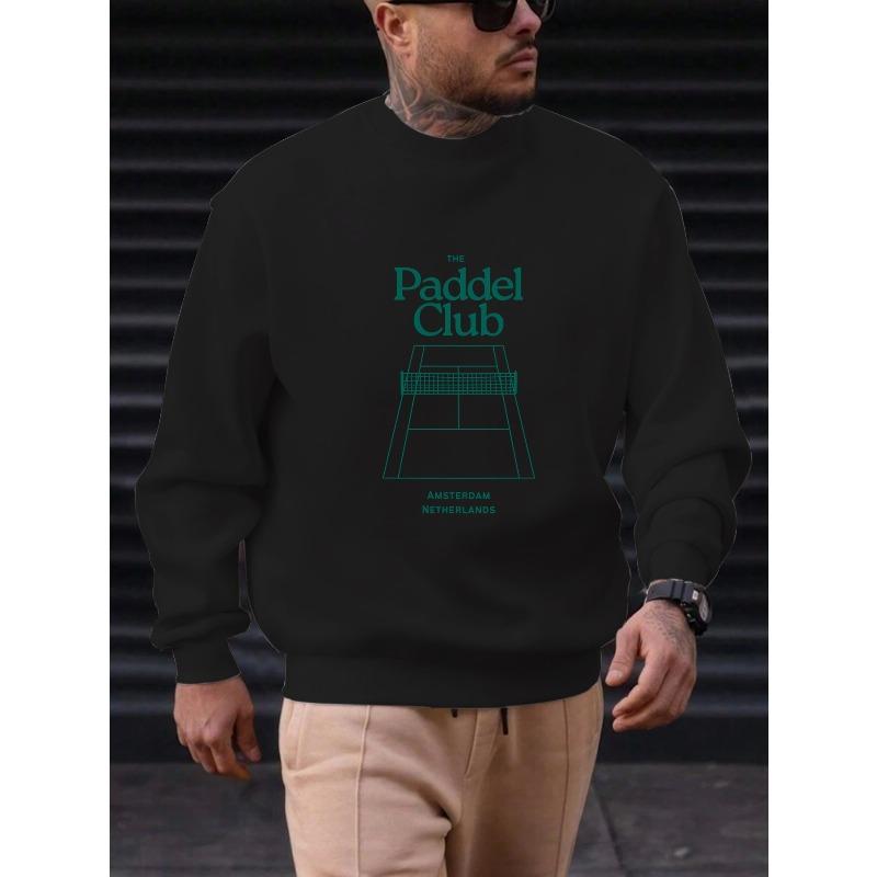 1pc Men'S Padel Pattern Casual Round Neck Sweatshirt Smooth Fabric Soft Breathable Sweat-Absorbing Sleepwear Outing Gatherings Sports Large Size