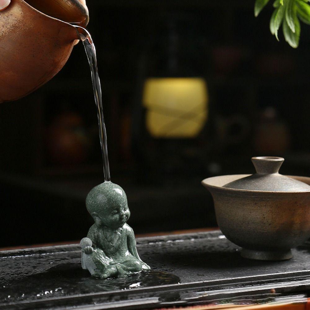 Sandstone Buddha Tea Pet Cute Little Monk Figurine Aquarium Buddha Statues  Office Bookshelf