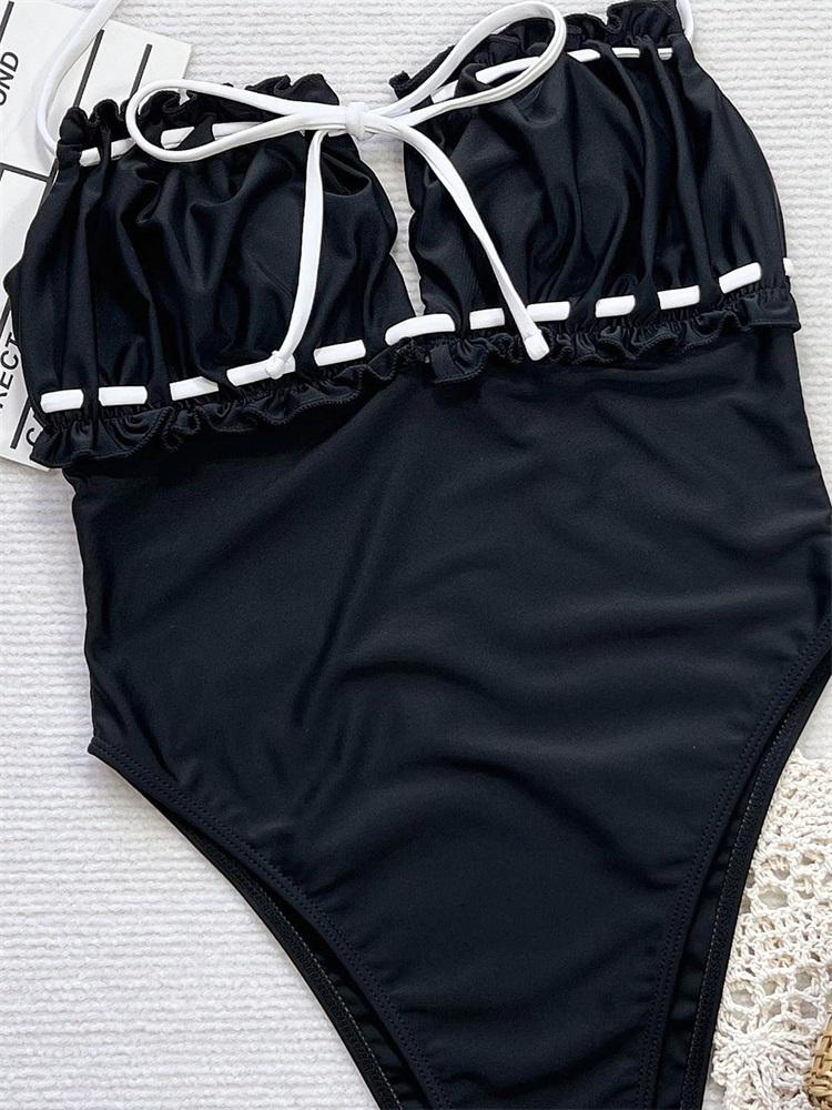 Off Shoulder One Piece Suits 2025 Ruffles Swimwear For Women Swimsuits Solid Bathing Suit Pleated Bodysuit High Waist Swimming