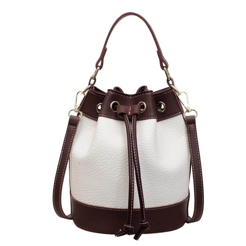 2026 New Arrival Two Tone Bucket Bag for Women Drawstring Closure Top Handle Crossbody Bag with Detachable Strap Trendy Fashion