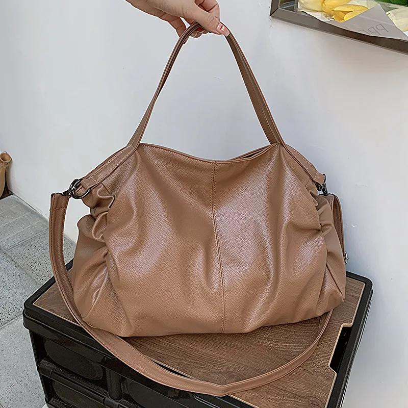Genți mari negre de umăr pentru femei, geantă mare hobo shopper, culoare solidă, piele moale de calitate, geantă de mână crossbody, geantă tote de călătorie pentru damă