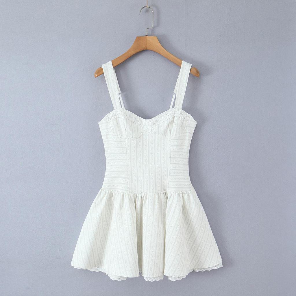 Robe d'été florale en dentelle style princesse pour femme - Coupe ajustée, Volumineuse, Multicouche, à bretelles courtes