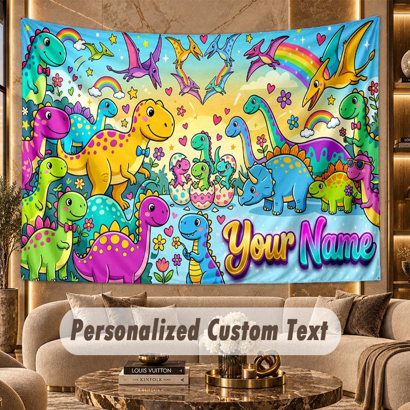 Dinosaur (50) Theme Personalized Tapestry Custom Name Text Wall Hanging Tapestry Home Background Decoration
