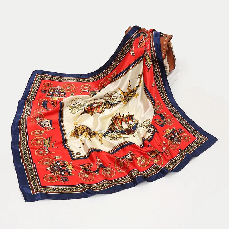 90cm Square Shawls Wraps Silk Scarves For Women Bandana Head Large Hijab Scarf Female Dot Print Headband Satin Neck Scarves