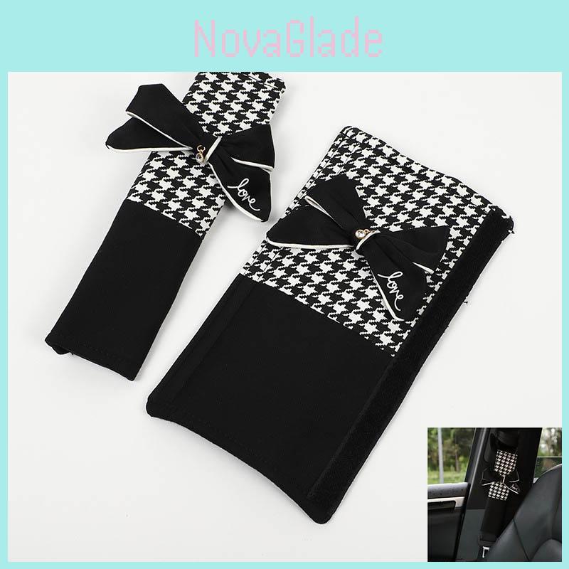 Cute And Practical Car Seat Belt Shoulder Cover With Plaid Bow Tie Design Car Accessories