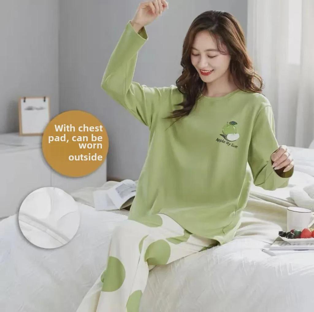 Dámský jarní/podzimní kreslený pyžamový set s vycpávkami na prsou, dlouhými rukávy a kalhotami - Volný, pohodlný a vhodný pro venkovní nošení