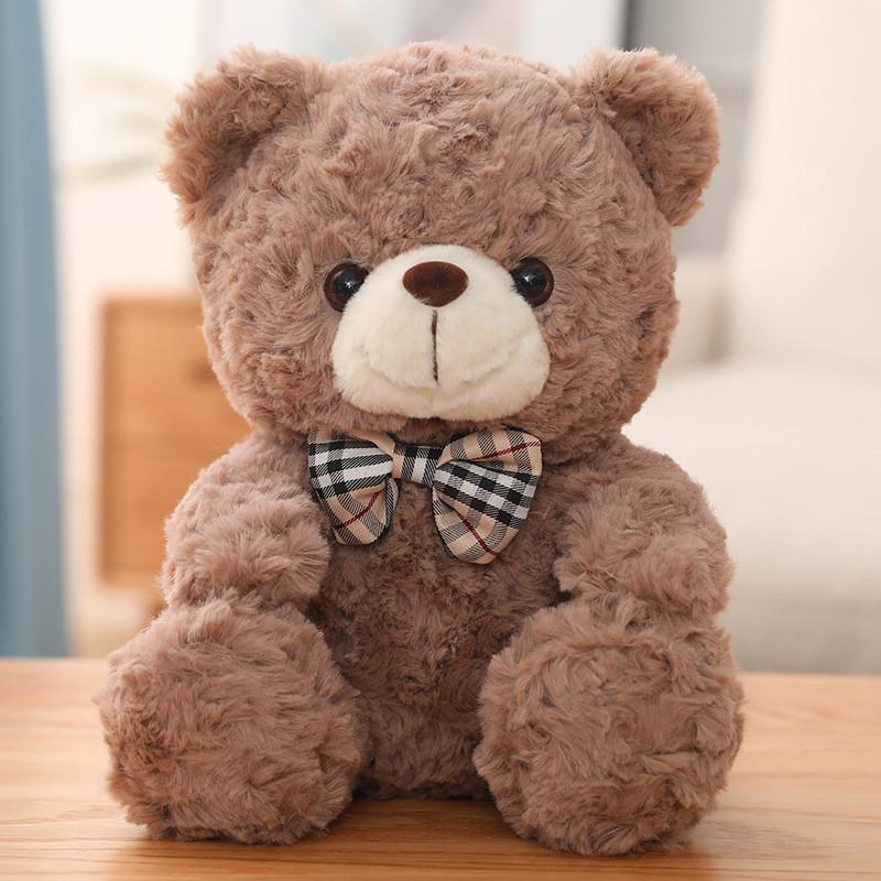 Cute Teddy Bear Plush Toy With Checkered Bow Decoration For Kids Gift Birthday
