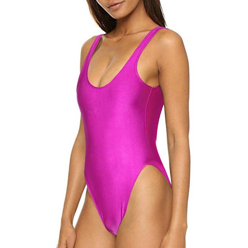 Evropský a Americký Jednobarevný Dámský Jednodílný Plavky s Hlubokým V Výstřihem Bikiny Úzké Sexy
