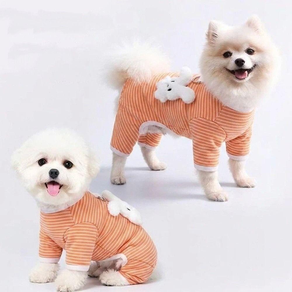 Soft Dog Striped Jumpsuit Warm Pet Belly Cover Dog Base Clothing Dog Pajamas Autumn Winter