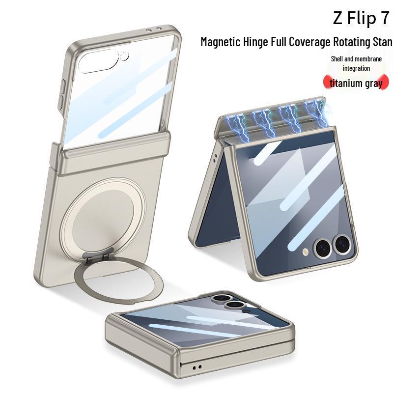 Samsung Z Flip7 Magnetic Case with Rotating Stand and Full Coverage Hinge Protection