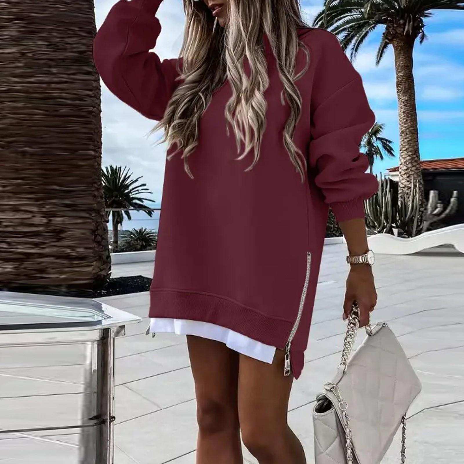 

Женская толстовка Повседневная Круглая горловина Длинные рукава Свободные Удобные толстовки M винный